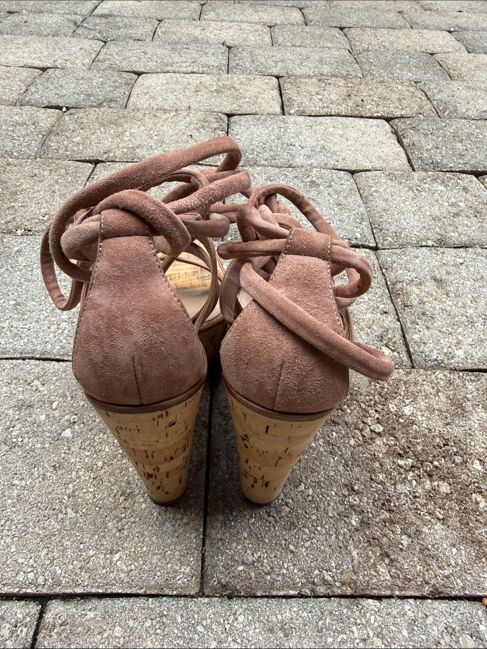 Gianvito Rossi Brown Suede Cork Wedge Sandals with Lace-Up Ties